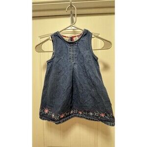 Faded Glory Girls Denim Jumper Dress 3T Embroidered Hearts Sleeveless